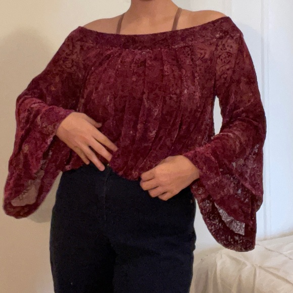 Burgundy Bell Sleeve Shirt - Picture 1 of 5
